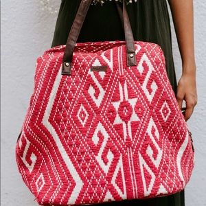 RED AZTEC THREE POCKET JACQUARD BAG- XL Weekender tote